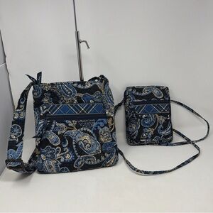 Vera Bradley Windsor Navy Crossbody Lot 2 Triple Zip Hipster & Mini Bag 2006